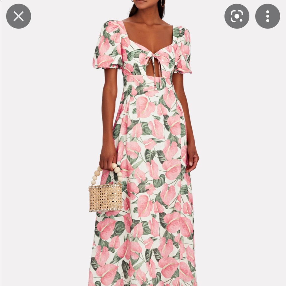 Agua by agua bendita linen floral puff sleeve dress